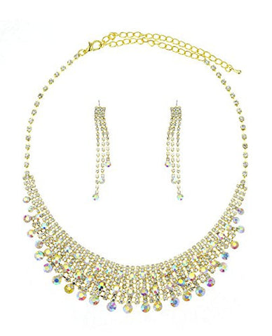 Clear Stone Bead Accent Rhinestone Pave Necklace and Earrings Jewelry Set