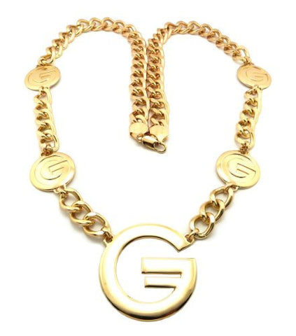 Letter G Pendant 13mm 36" Link Chain Necklace in Gold-Tone