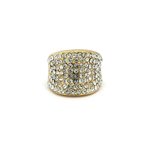 Women's Glamorous Fashion Rhinestone Studded Stretch Ring in Gold-Tone