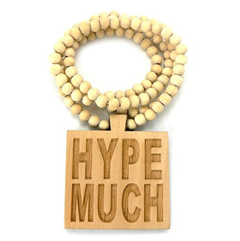 Hype Much Wood Plaque Pendant 36" Wooden Bead Chain Necklace in Natural-Tone WJ134NL