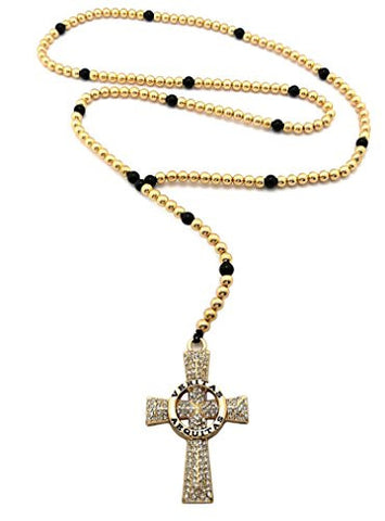 Iced Out Truth & Justice Veritas Aequitas Pendant 6mm 30" CCB Bead Chain Necklace in Gold-Tone