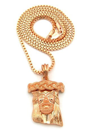 Jesus Face Micro Pendant w/ 2mm 24" Box Chain - Rose Gold Tone MMP24RGBX