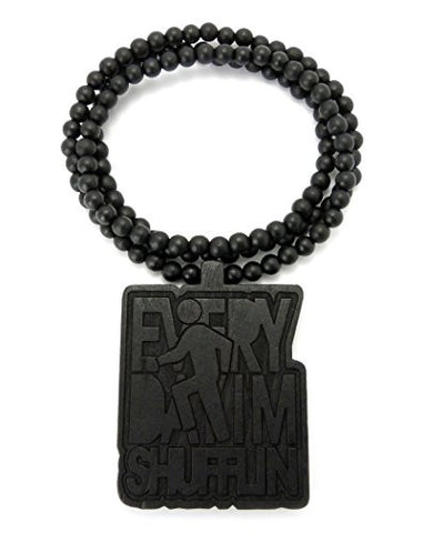 Everyday I'm Shufflin Wood Pendant 36" Wooden Bead Chain Necklace in Black-Tone WX73BK