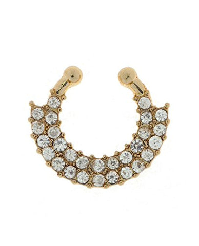 Two Tier Stone Stud Non-Pierced Septum Hanger Nose Hoop Ring in Gold-Tone