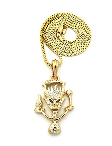 The Amazing Jeckel Brothers Clown Hip Hop Pendant 2mm 24" Box Chain Necklace in Gold-Tone