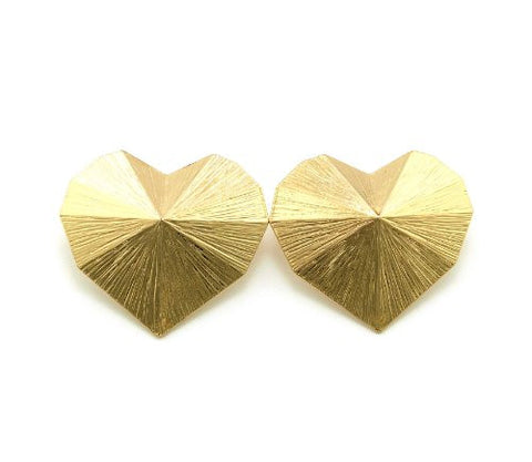 Brusehd Metal Carved Heart Earrings in Gold-Tone