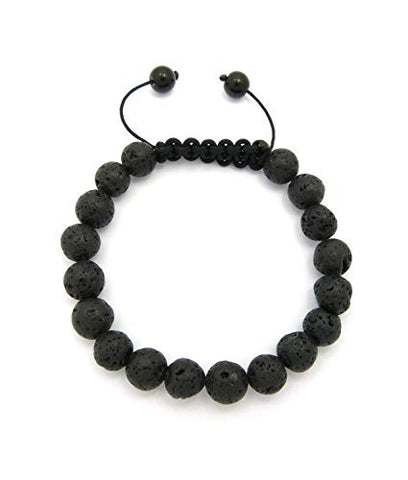 Jet Black Lava Stone Bead Adjustable Macrame Bracelet