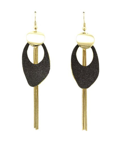 Shimmering Shell Chain Drop Earrings in Black/Gold-Tone