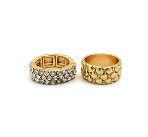 Stretch Rhinestone & Quilted Band Set in Gold-Tone
