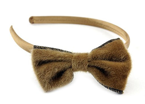 NYfashion101 Fashionable Fuzzy Bow Accent Satin Covered Wire Metal Thin Headband