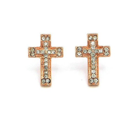 Rose Gold Tone Studded Cross Stud Earrings XE912RG