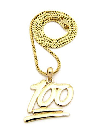 Solid Perfect Score 100 Emoji Pendant 2mm 24" Box Chain Necklace in Gold-Tone
