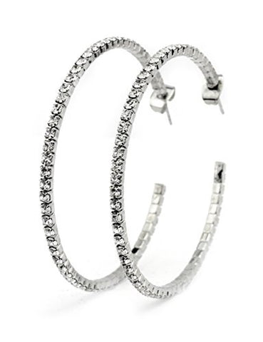 Clear Swarovski Elements 45mm Flex Hoop Earrings in Silver-Tone MADE IN KOREA IKE1001CL