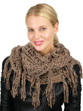 C.C Women's Soft Solid Chenille Net Fringed Tassel Infinity Wrap Scarf
