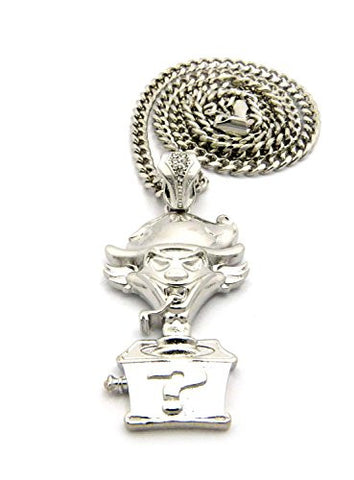 The Jeckel Riddle Box Hip Hop Pendant 5mm 24" Cuban Link Chain Necklace in Silver-Tone