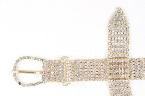 NYfashion101 6 Row Rhinestone Dress Chain Belt Gold - One Size Fits Most CB7717G