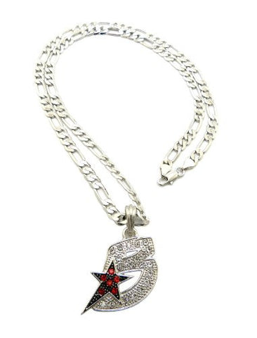 Iced Out Black Wall Street Micro Pendant 5mm 24" Figaro Chain Necklace in Silver-Tone