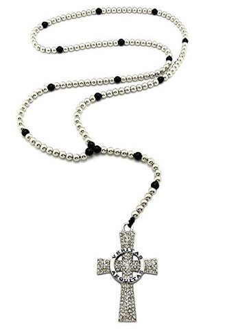 Iced Out Truth & Justice Veritas Aequitas Pendant 6mm 30" CCB Bead Chain Necklace in Silver-Tone