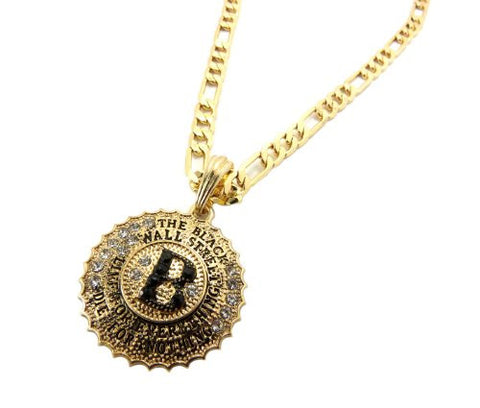 The Black Wall Street Micro Medal Pendant 5mm 24" Figaro Chain Necklace in Gold-Tone