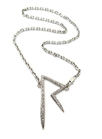 Pave Initial R Celebrity Look Pendant 4mm 18" Link Chain Necklace in Silver-Tone