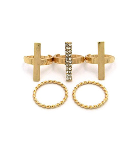 Cross Bar Design 5 Piece Midi Ring Set in Gold-Tone