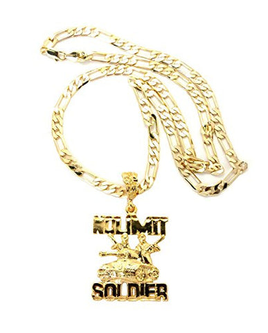 No Limit Soldier Military Hip Hop Pendant 24" Figaro Chain Necklace in Gold-Tone XOP37G