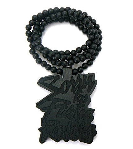 Sorry for Party Rocking Wood Pendant 36" Wooden Bead Chain Necklace in Black-Tone WX27BK