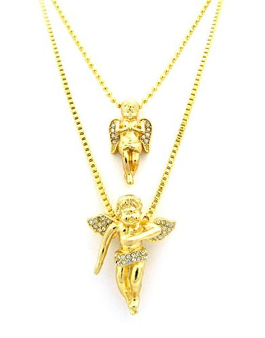 Angel & Extra Small Cherub Micro Pendant w/ Varying Chains Set