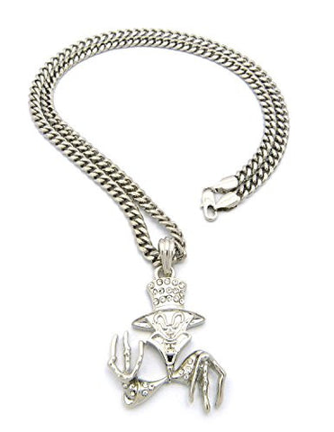 The Ringmaster Clown Hip Hop Pendant with 24" Cuban Link Chain Necklace - Silver-Tone XSP239RCC