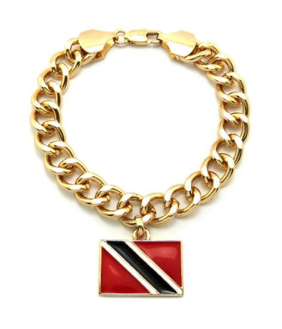 Trinidad and Tobago Flag Pendant 10mm 7" Link Chain Bracelet in Gold-Tone