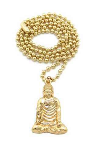 Meditating Buddha Micro Pendant Necklace with 3mm 27" Ball Chain - Gold-Tone