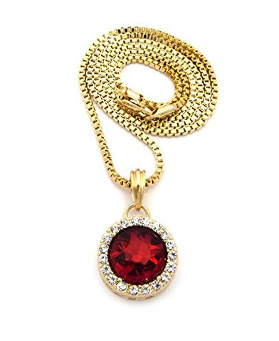 Celebrity Style Round Red Gemstone Chain with Box Chain Necklace
