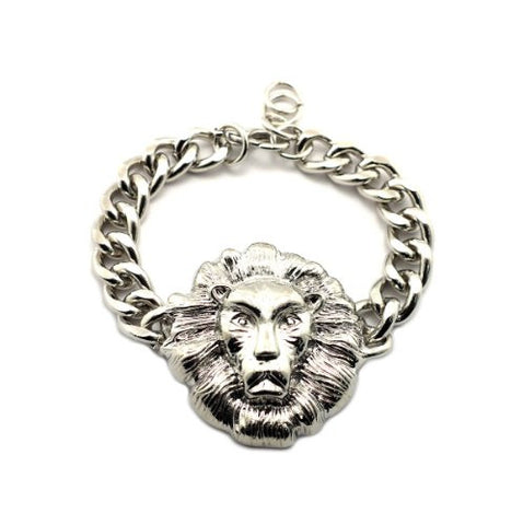 Celebrity Style Lion Head Charm Chain Bracelet in Silver-Tone BLQ157R