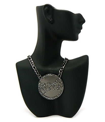 NO BOYS Pave Miror Medal 5mm 18" Figaro Chain Necklace in Hematite-Tone