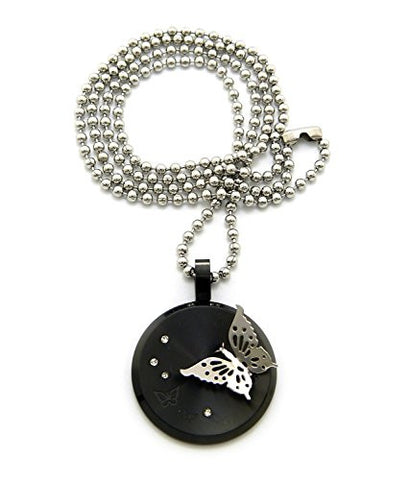 Butterfly Charm Medal Pendant Necklace with Stainless Steel Ball Chain