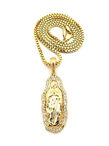 Pave Praying Jesus Pendant 2mm 24" Box Chain Necklace in Gold-Tone