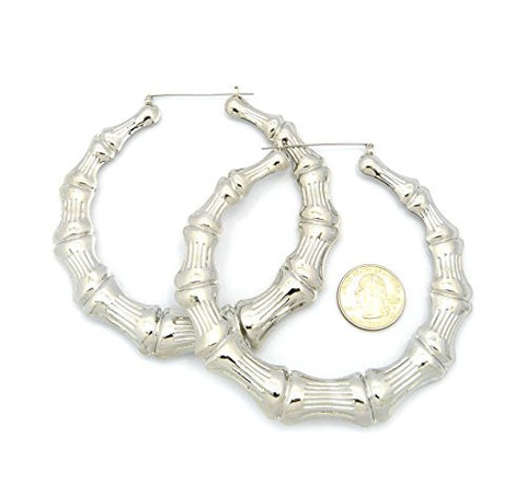 Classic Bamboo 4" Hoop Door Knocker Earrings in Silver-Tone