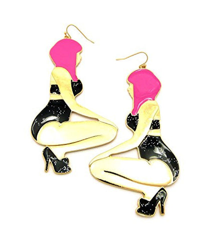 Dancing Girl Drop Earrings in Black/Gold-Tone