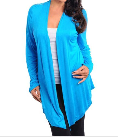 NYfashion101 Open Front Long Sleeve Top w/Lace Back Plus Sizes Turquoise