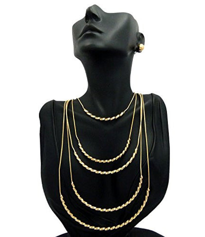 Women's Multi Length Snake Chain Necklace and Ball Stud Earrings Set in Gold-Tone