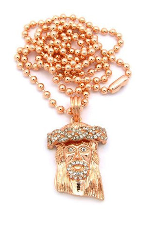 Pave Jesus Face Micro Pendant w/ 27" Ball Chain in Rose Gold Tone MMP5RG