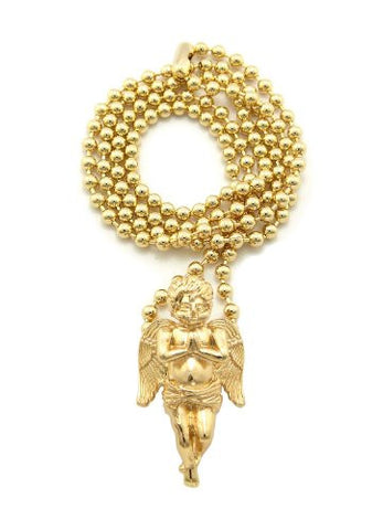 Very Rare Trendy Mini Micro Angel Pendant w/3mm 27" Ball Chain Necklace Gold Color MMP3G