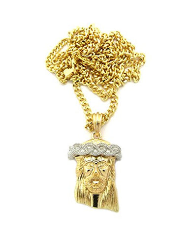Crown of Thorns Jesus Pendant 3.5mm 30" Cuban Link Chain Necklace in Two-Tone