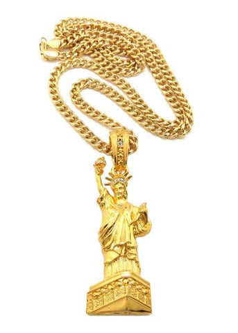 Statue of Liberty Gold Tone Rhinestone Pendant w/ 6mm 36