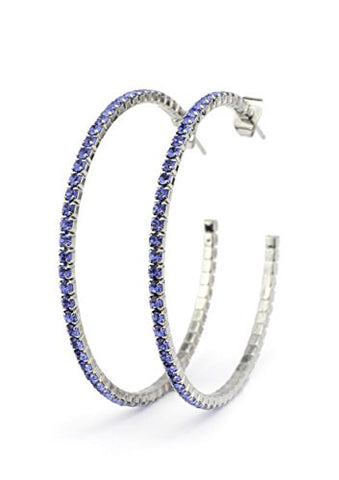 Blue Swarovski Elements 45mm Flex Hoop Earrings in Silver-Tone MADE IN KOREA IKE1001RB