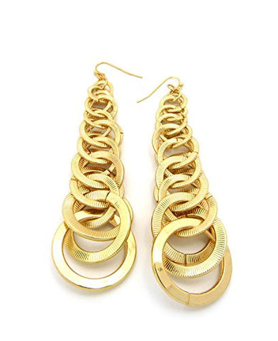 Ridged Flat Ring Cluster Drop Earrings in Gold-Tone E-1332GD