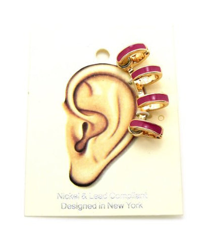 Purple Accent Magnetic 4 Ring Ear Cuff in Gold-Tone
