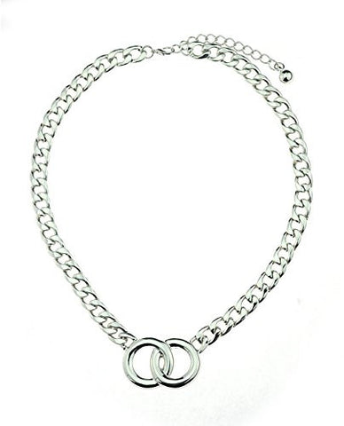 Silver-Tone Polished Interlocking Circle Pendant 9mm 16" Link Chain Necklace