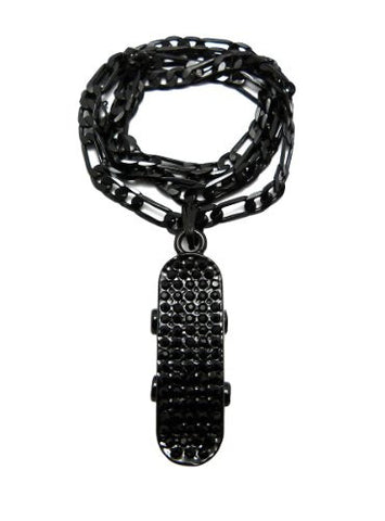 Iced Out Skateboard Jet Black Pendant W/5mm 24" Figaro Chain MSP185BP