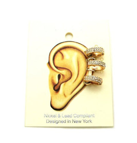 Pave 3 Ring Magnetic Ear Cuff in Gold-Tone